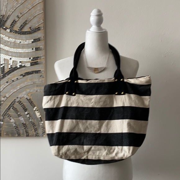 Canvas Tote Black & White Stripe Bag - Picture 6 of 6
